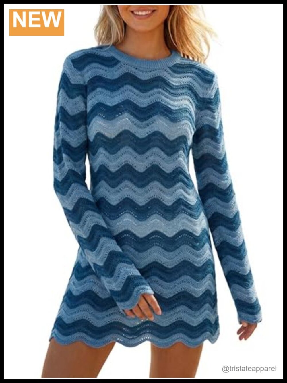 Crochet Knit Mini Dress Viscose Blend Long Sleeve Beach Swim Cover Up